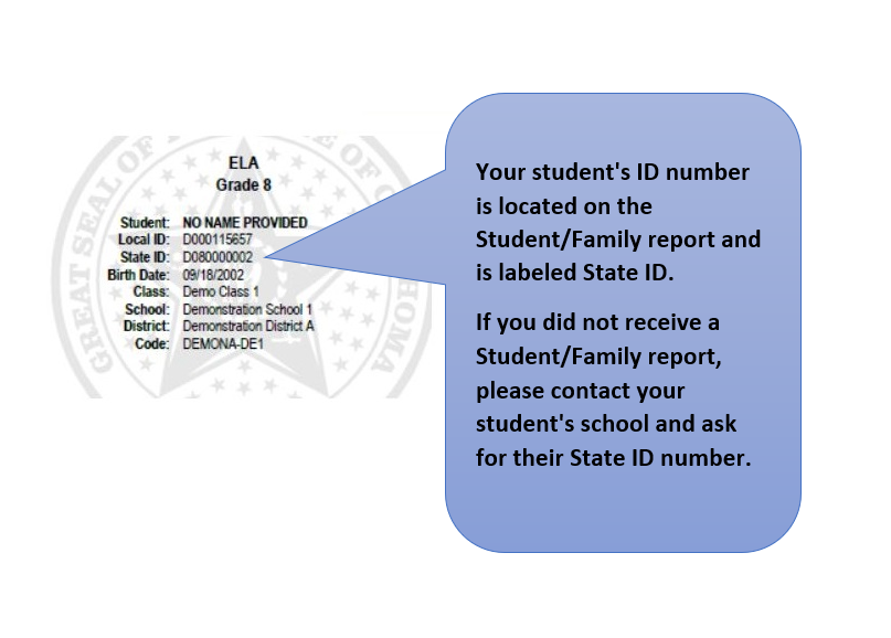 This is an image to help locate a student's ID.